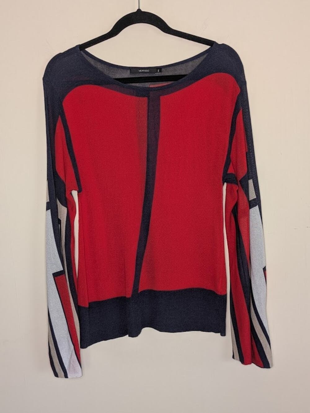 Vertigo Women's S Abstract Color Block Flare Sleeve Sweater Artistic Museum Core